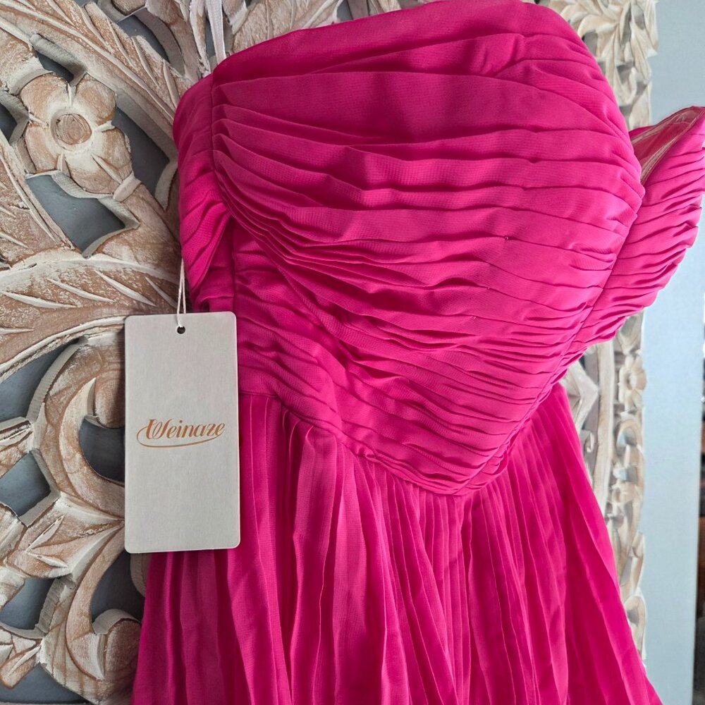 Pink Chiffon strapless Pleated A-line Tiered Maxi Prom Dress Size 2 - Picture 2 of 9